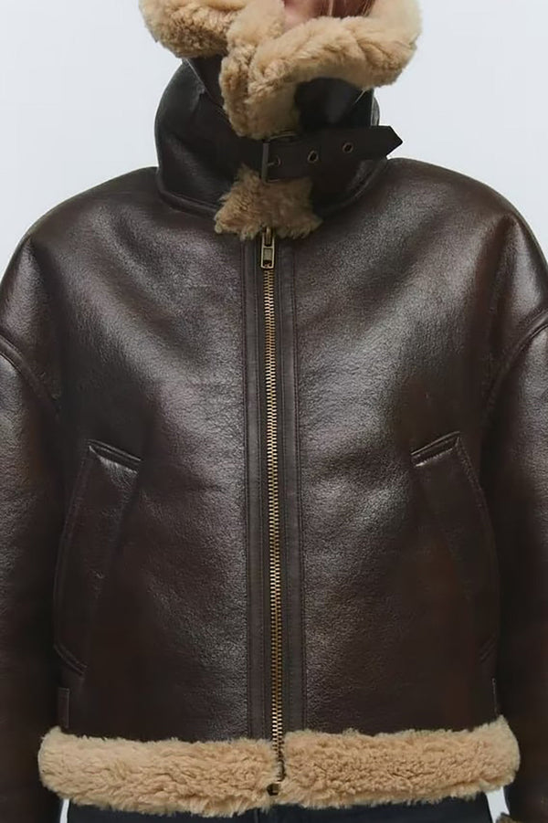 Faux Button Leather Ceket