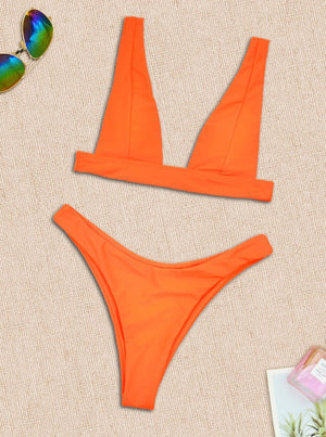 Turuncu Çapraz Bordürlü Bikini Takımı